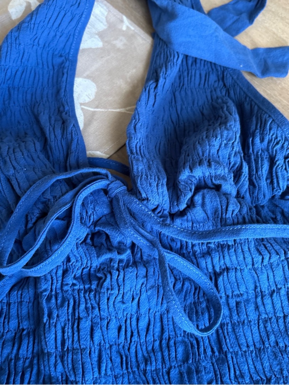 Blue Smocked Halter Ruffle Tank Top - Picture 3 of 6